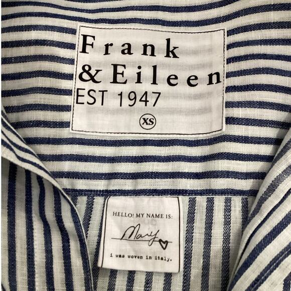 Frank & Eileen Mary Classic Linen Shirtdress In Navy Blue Stripe Size XS - Picture 9 of 10